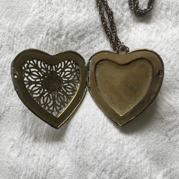 Long, Large Heart Locket Necklace w/ Pearl Accent - Picture 3 of 5